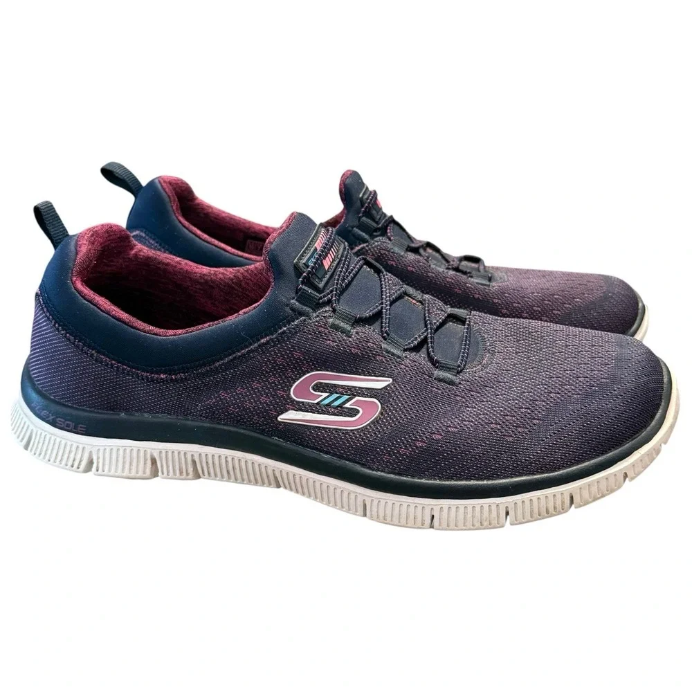 Skechers Flex Appeal 2.0 Navy Pink Slip On Sneakers Memory Foam Women's 10